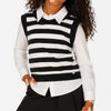 Camisa Infantil Feminina Colete Listras e Manga Longa Off White