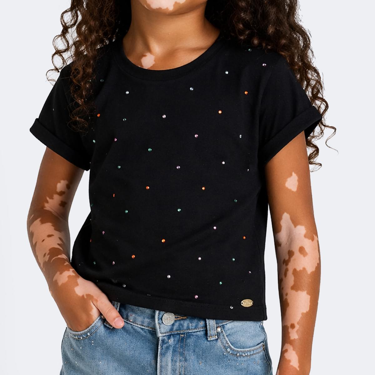 Camiseta Infantil Pampili Hotflix Colorido Preta