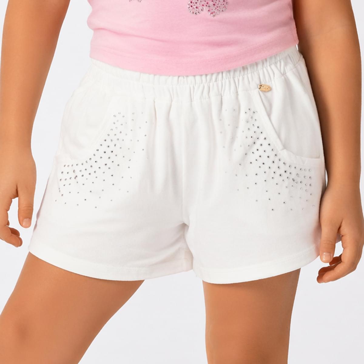 Shorts Infantil Feminino Strass Off White
