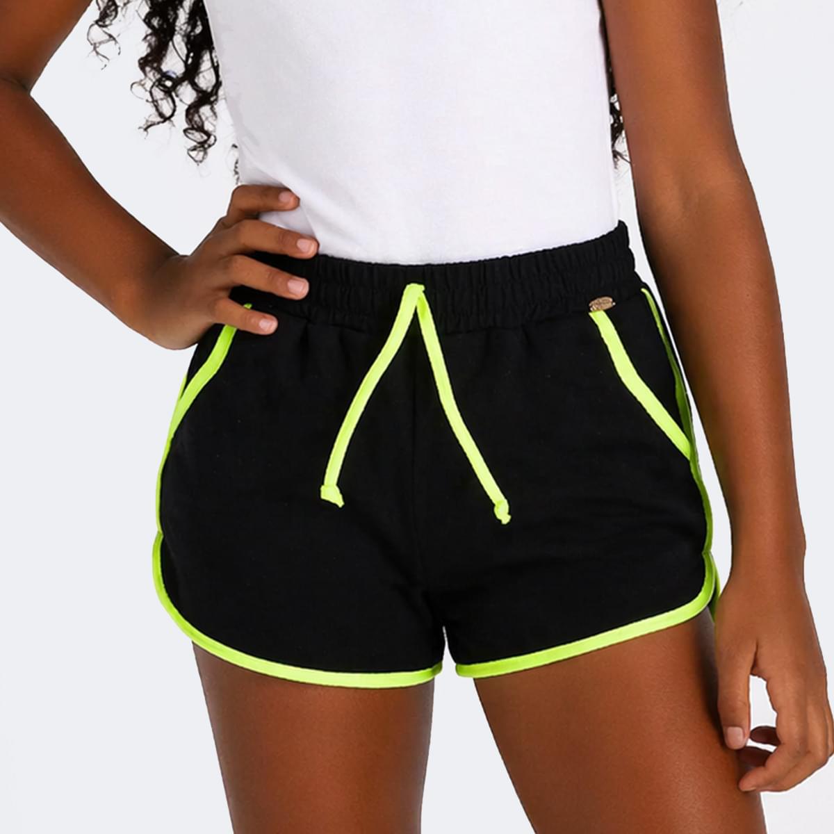 Short Infantil Feminino Pampili Moletinho Preto e Neon