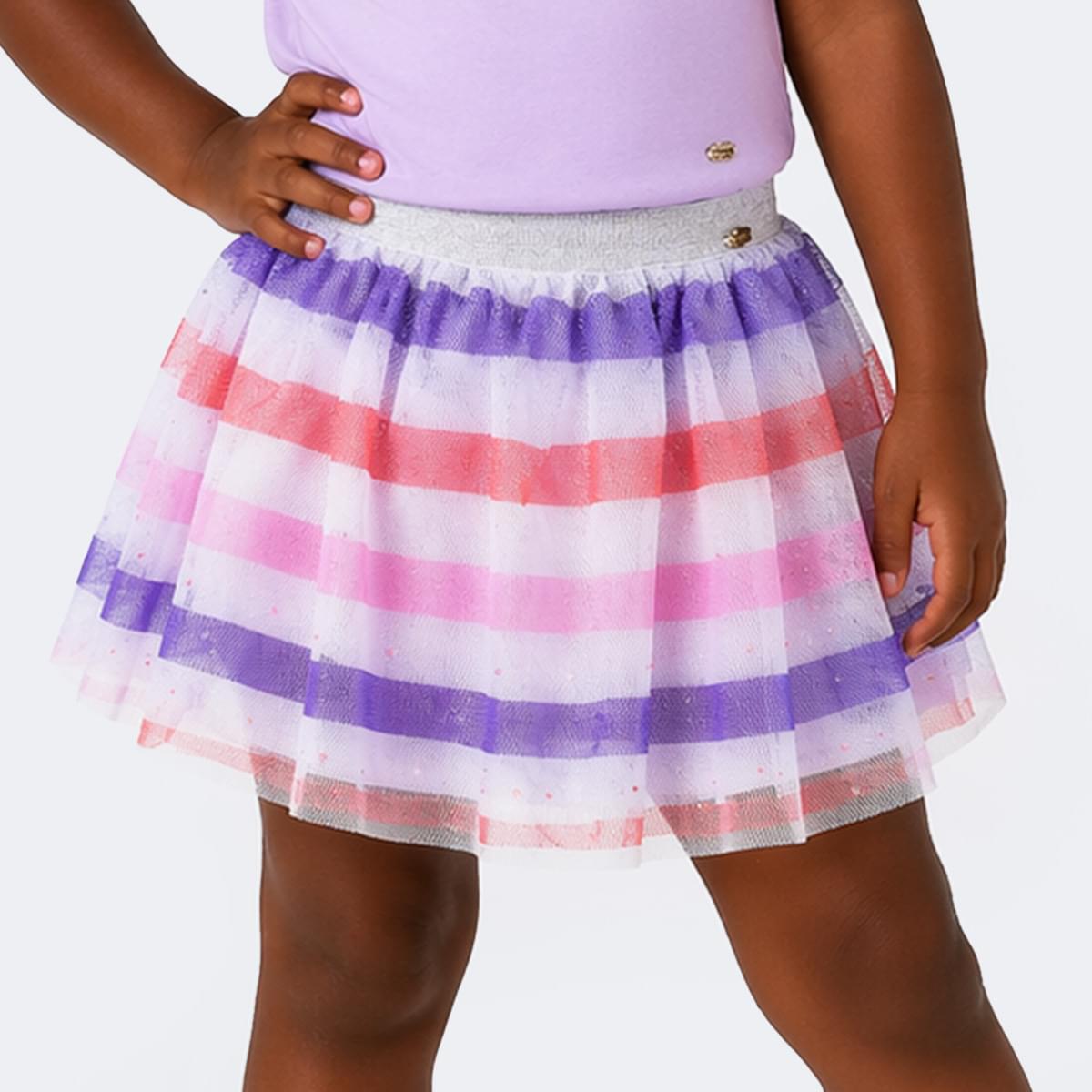 Saia de Tule Pampili Branca Strass Listrada