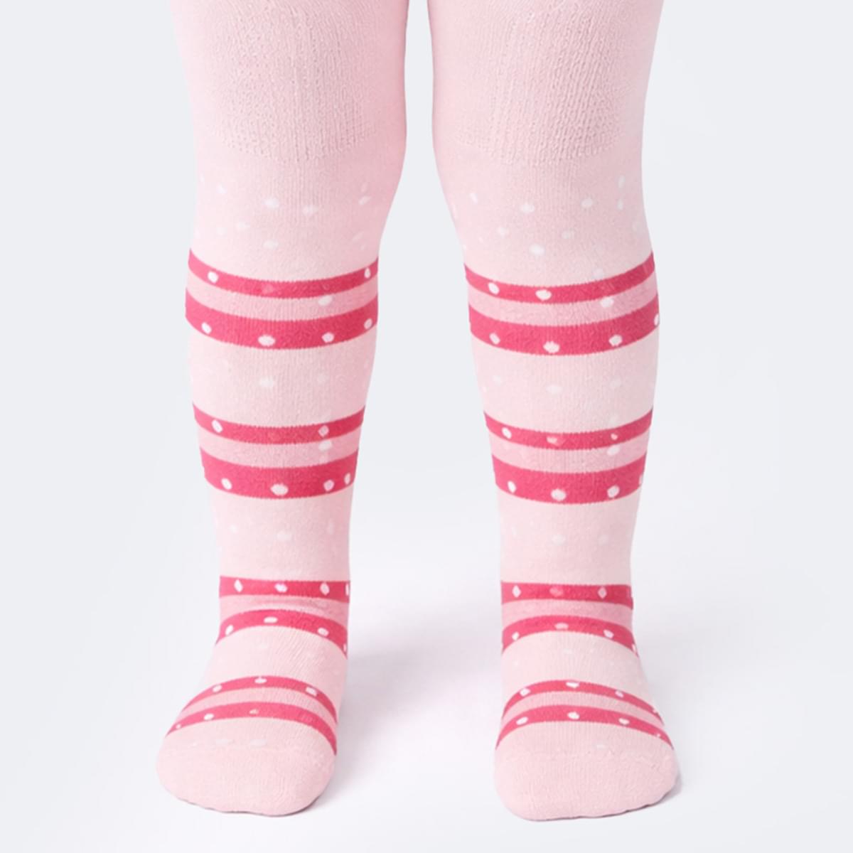 Meia Calça Bebê Pampili Listras e Poá Rosa Bebê
