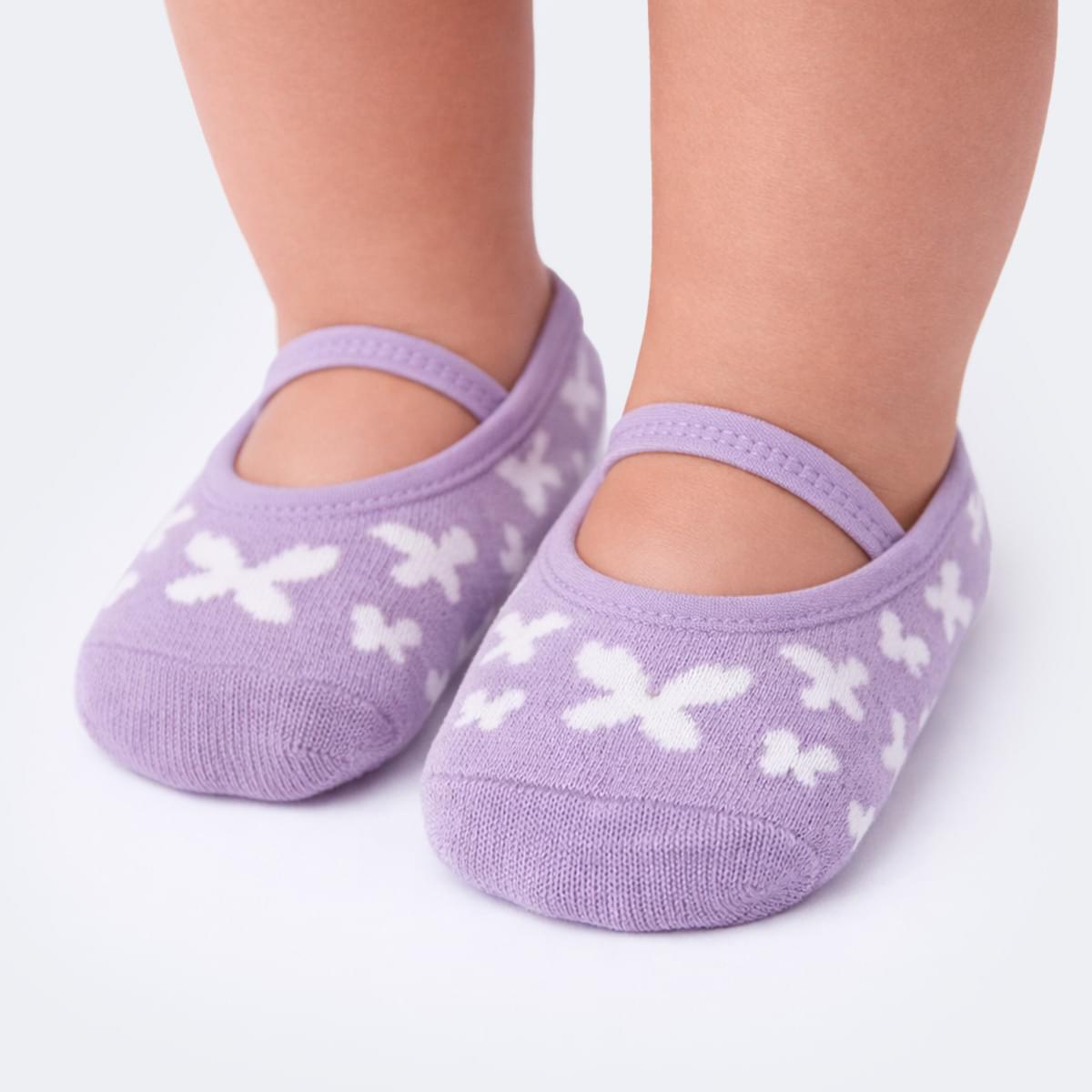 Meia Sapatilha Infantil Antiderrapante Pampili Borboletas Lilás