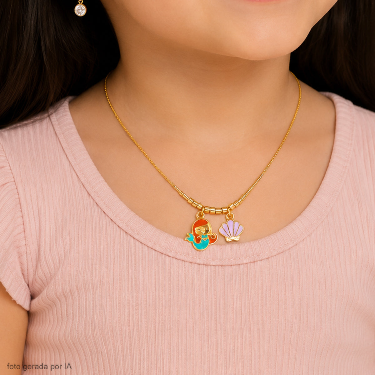 Colar Infantil Pampili Sereia Dourado