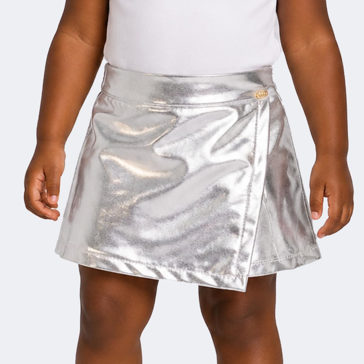 Short Saia Infantil Feminino Prata Metálico