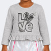 Blusa Moletom Infantil Pampili Babado Love Mescla
