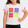Camiseta Infantil Feminina Pampili Estampa Glitter Neon Come Believe Off White e Colorida