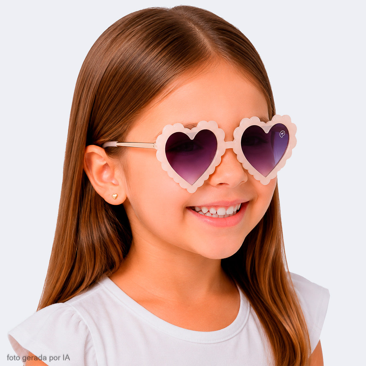 Óculos de Sol Infantil Feminino Acetato Coração Nude