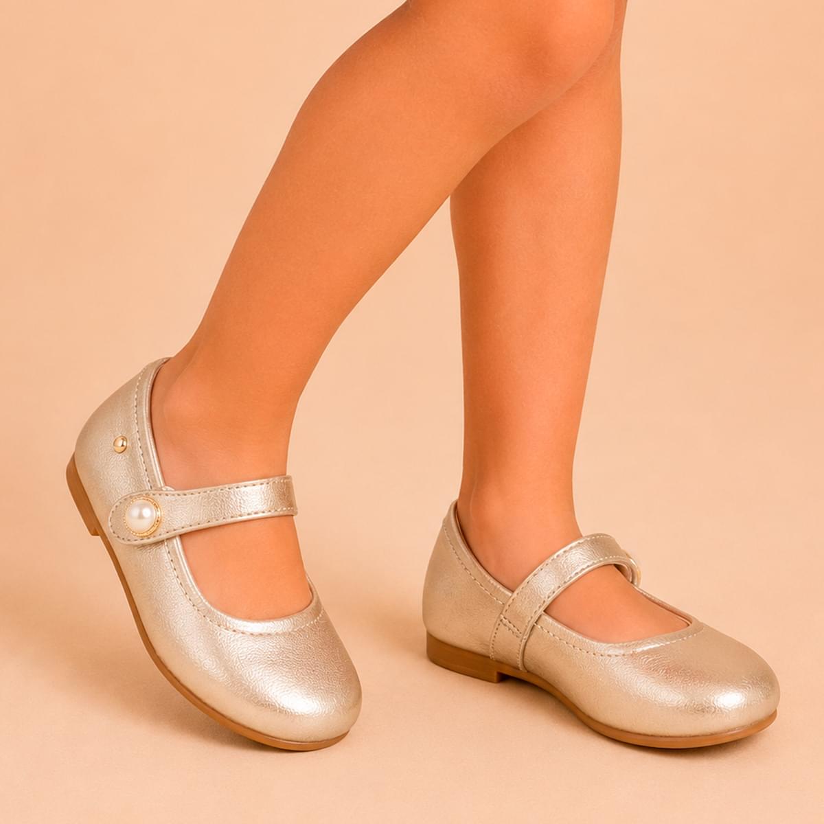 Sapato Infantil Pampili Angel Tira Superior Pérola Dourado