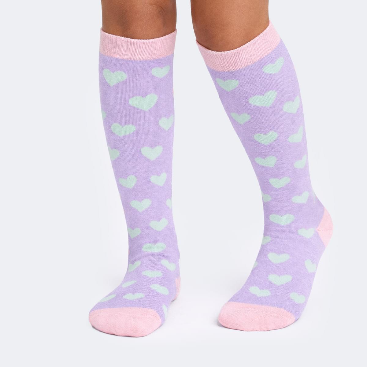 Meia Infantil Feminina 3/4 Pampili Corações Lilás
