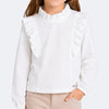 Blusa Manga Longa Infantil Pampili com Babados Gola Alta Branca