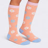 Meia Infantil Feminina 3/4 Pampili Flores Salmão