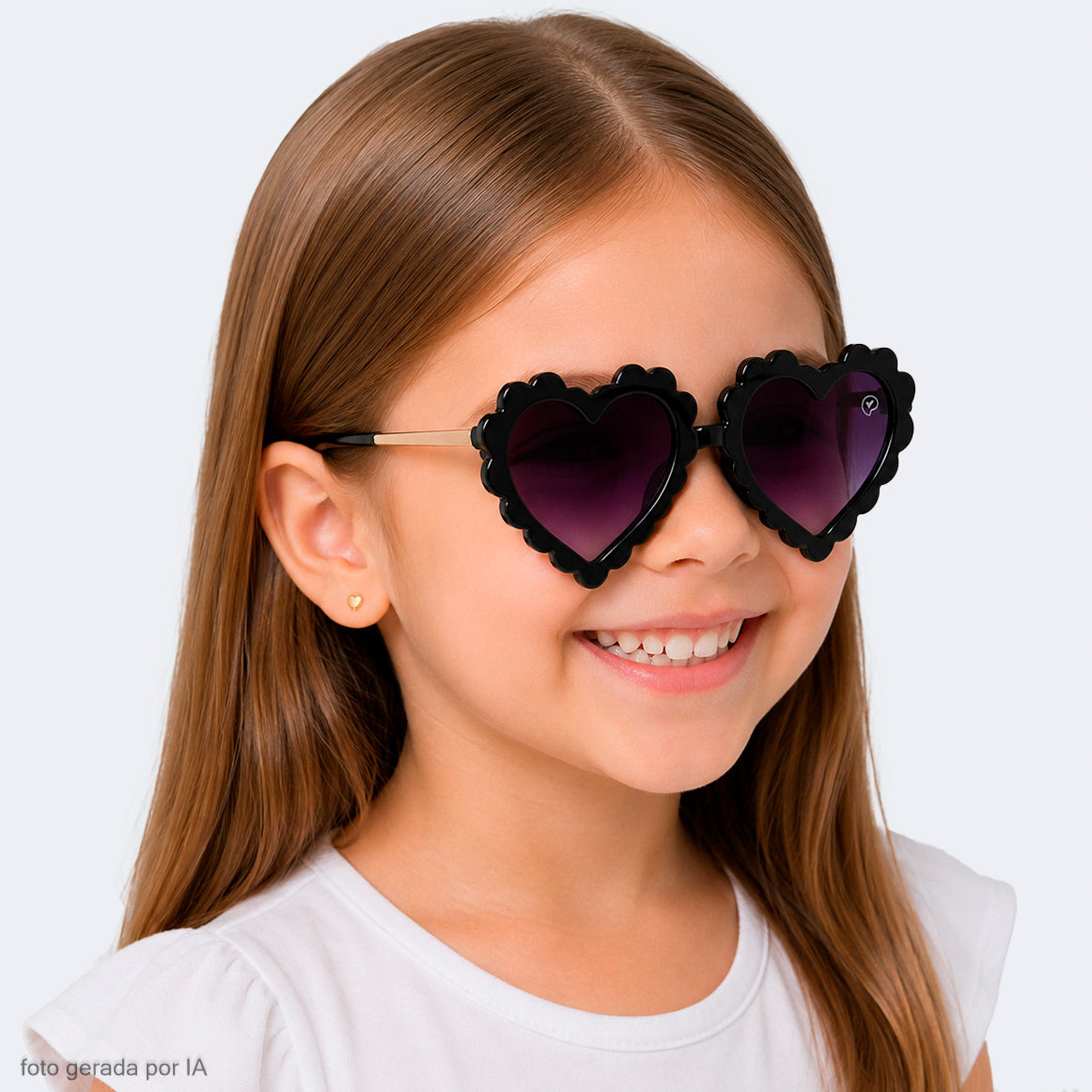 Óculos de Sol Infantil Feminino Acetato Coração Preto