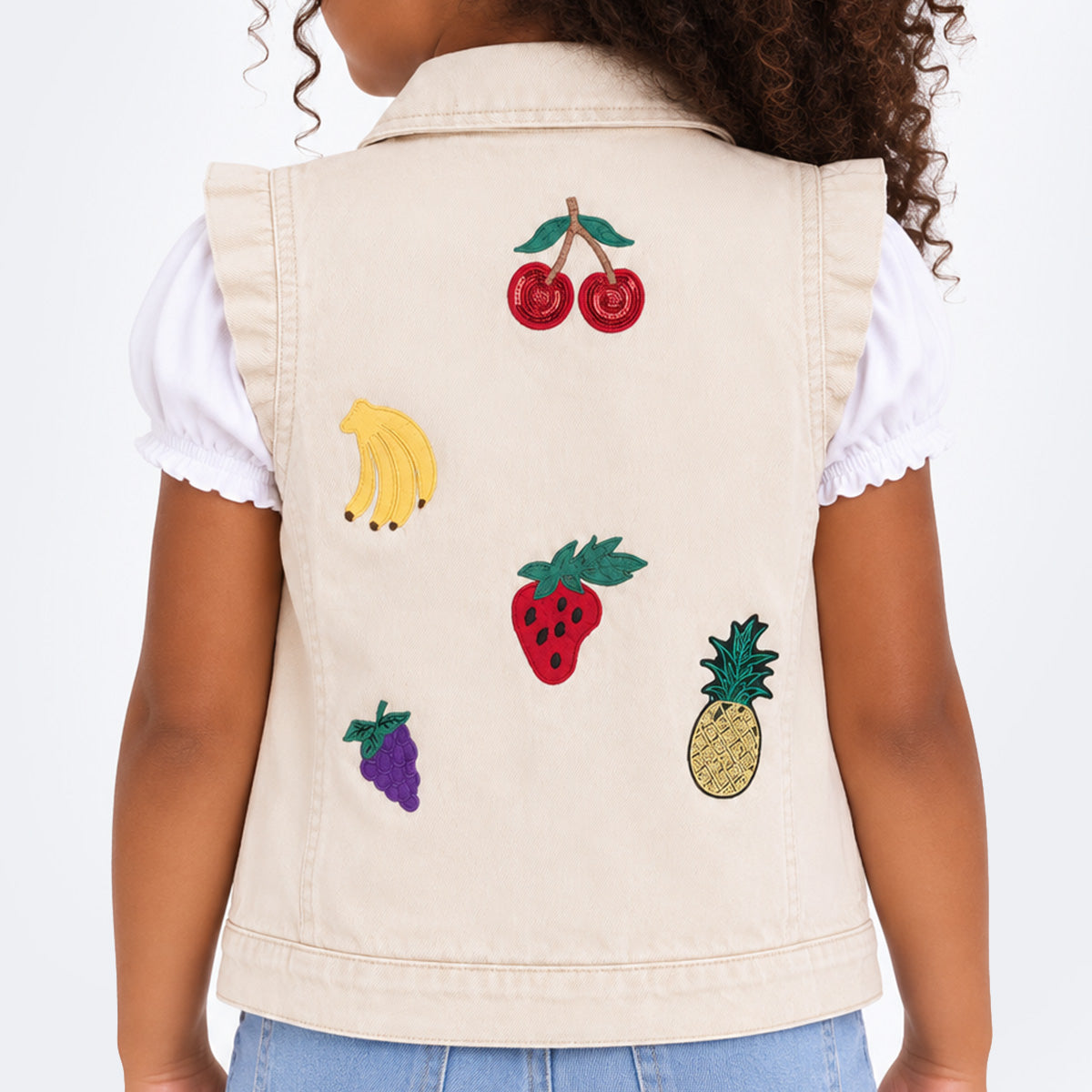 Colete Jeans Infantil Pampili Frutas Off White