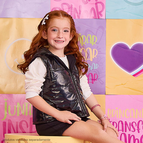 Colete Infantil Feminino Bomber Verniz Preto