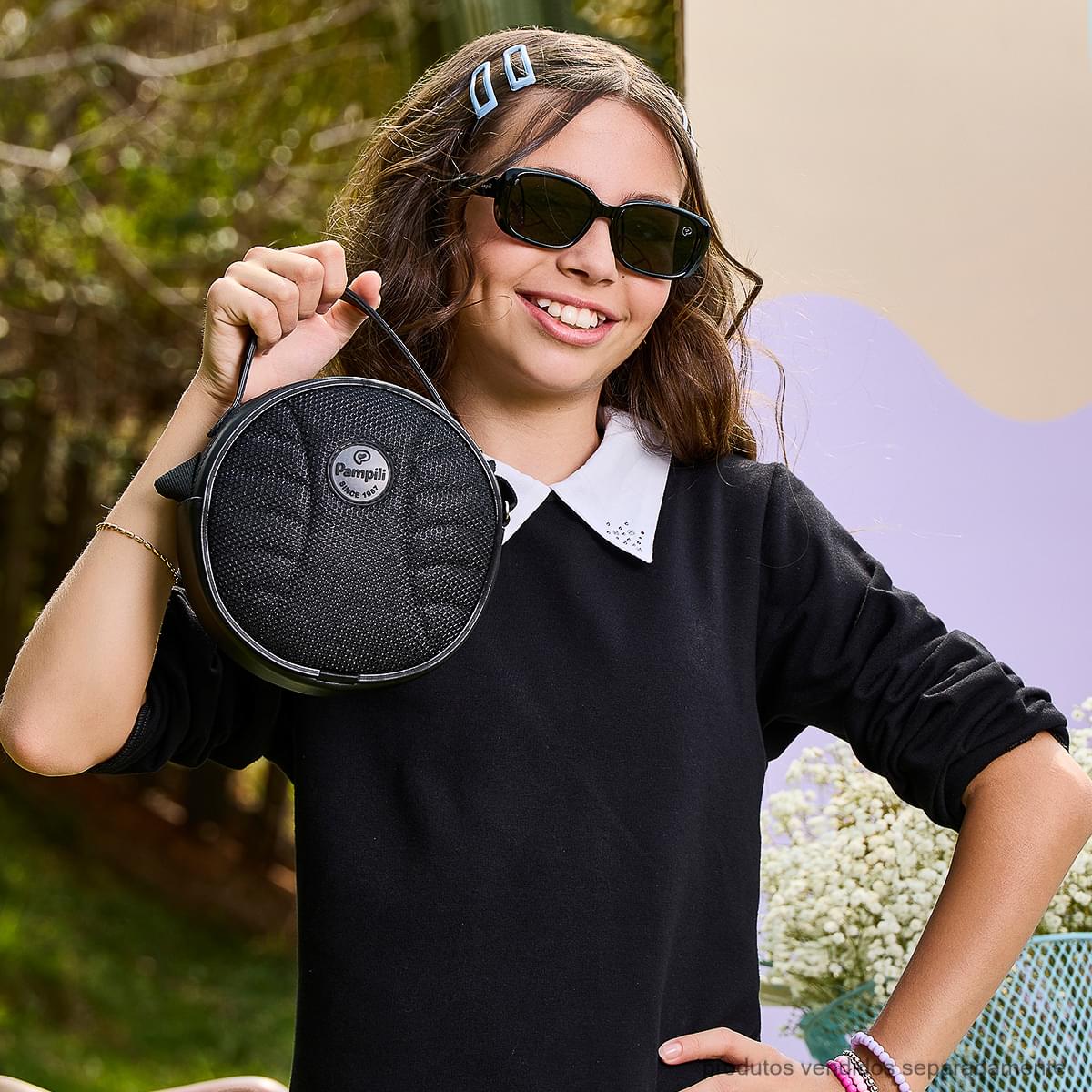 Bolsa Tiracolo Infantil Feminina Comfy Redonda Preta