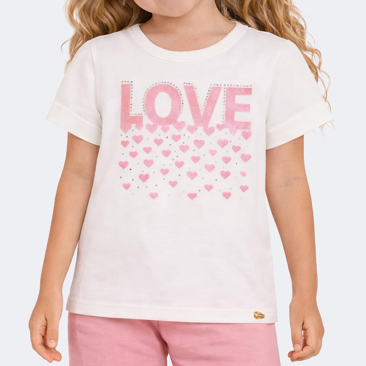 Camiseta Infantil Pampili Love Glitter e Strass Off White