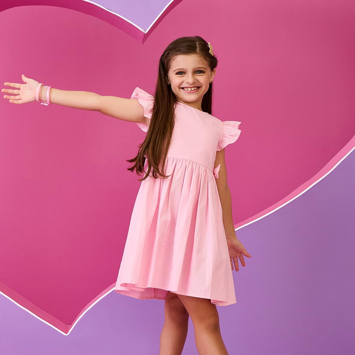 Vestido Infantil Pampili Rodado com Lacinho Lateral Rosa