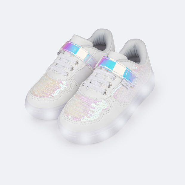 Tênis de Led Infantil Pampili Sneaker Luz Paetê Branco