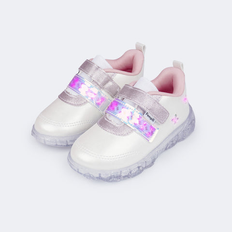 Tênis de Led Infantil Feminino Liz Luz Fita Holográfica Branco