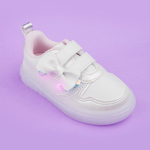 Tênis de Led Infantil Pampili Sneaker Luz Calce Fácil Laço Branco