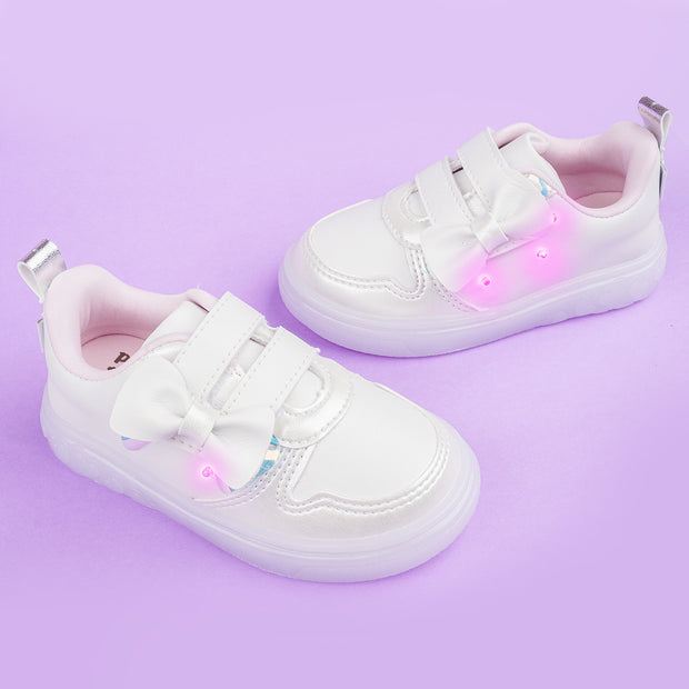 Tênis de Led Infantil Pampili Sneaker Luz Calce Fácil Laço Branco