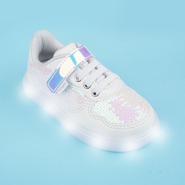 Tênis de Led Infantil Pampili Sneaker Luz Paetê Branco