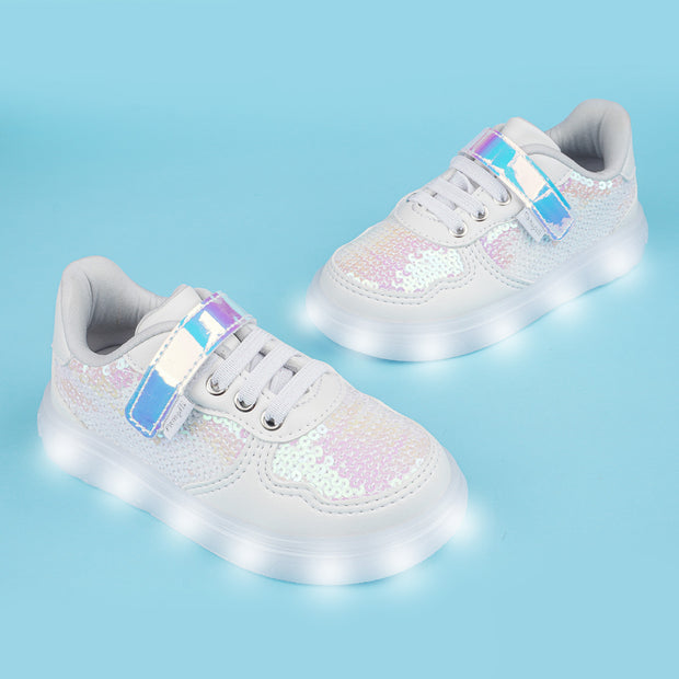 Tênis de Led Infantil Pampili Sneaker Luz Paetê Branco