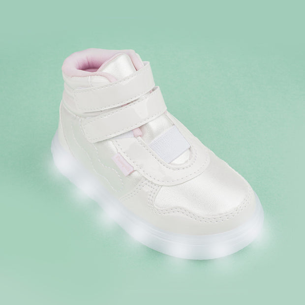 Tênis de Led Cano Médio Pampili Sneaker Luz Costura Ondulada Branco