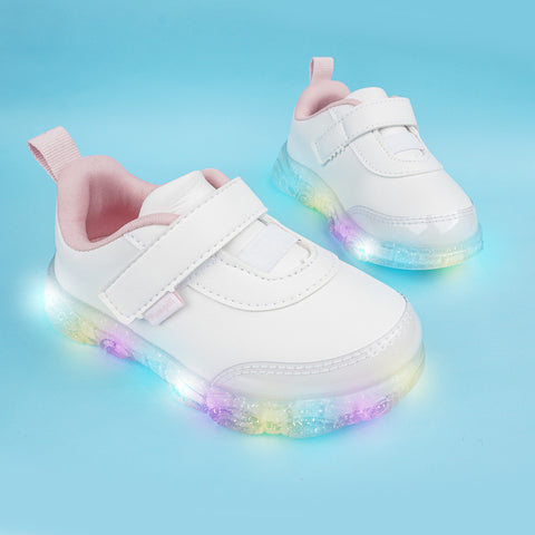 Tênis de Led Infantil Pampili Liz Luz Textura Branco