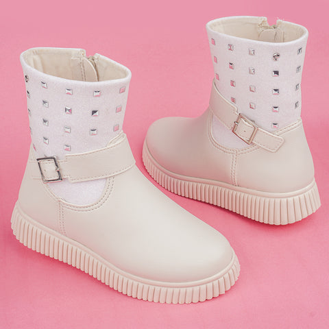 Bota Cano Médio Infantil Pampili Candy Glitter e Tachas Nude