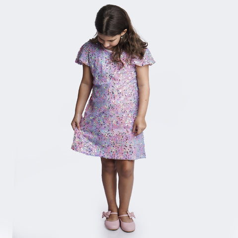 Vestido Infantil Pampili Tule e Paetê Rosa Neon