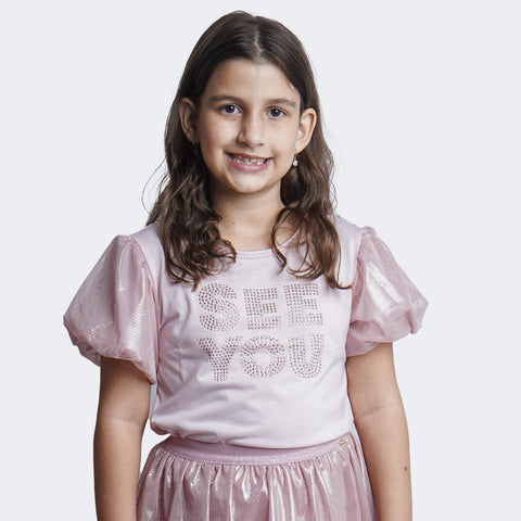 Camiseta Infantil Pampili See You Strass Rosa