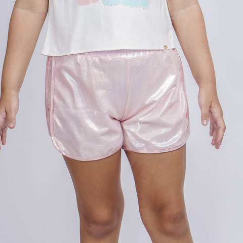 Short Infantil Pampili Tule Foil Holográfico Rosa