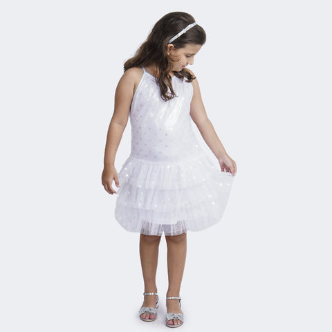 Vestido de Festa Infantil Pampili de Alcinha Tule Corações Branco