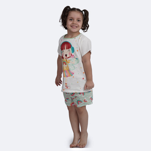 Pijama Infantil Alakazoo Brilha no Escuro Sky Branco e Verde