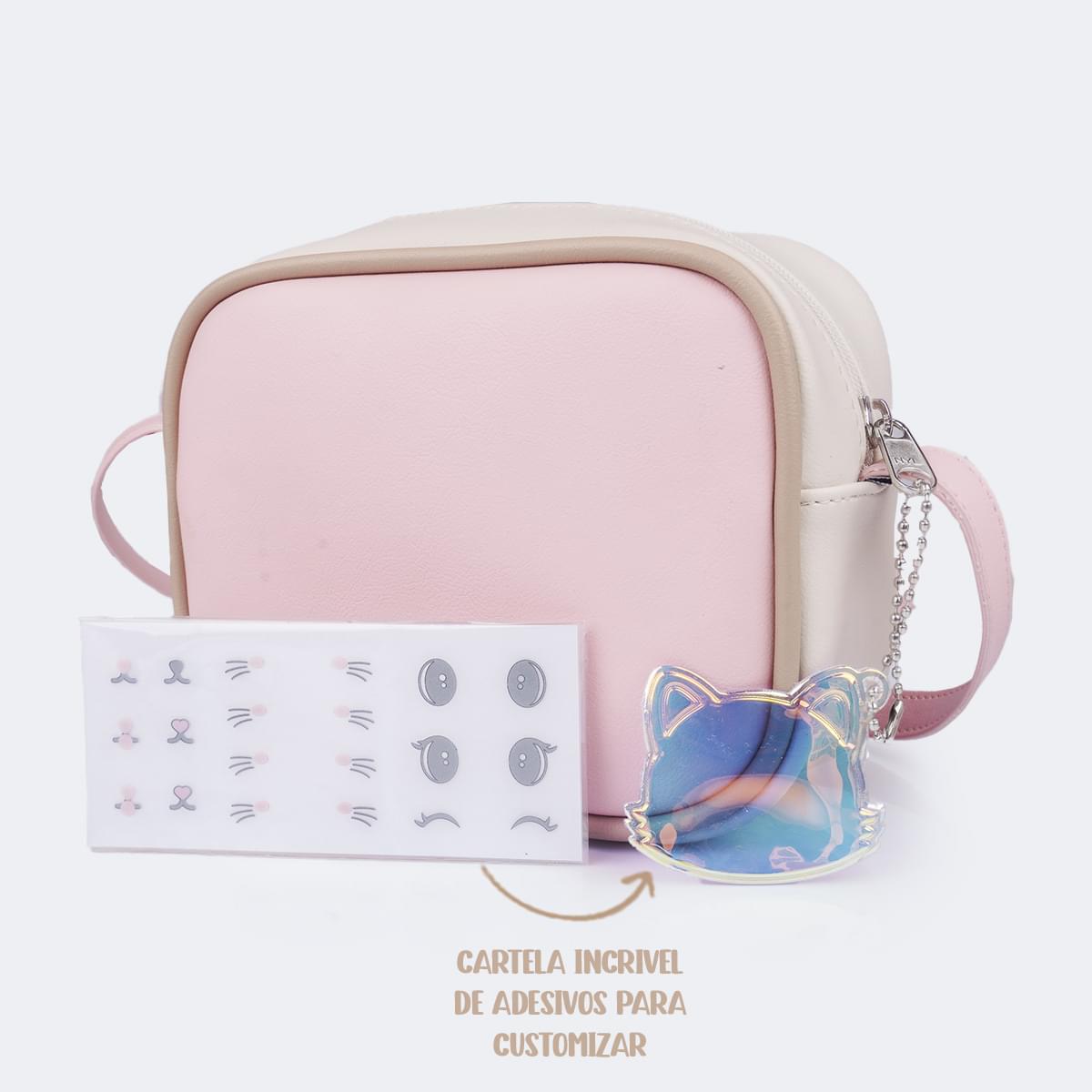 Bolsa Feminina com Chaveiro de Gatinho Rosa