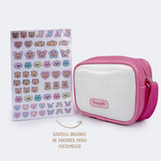 Bolsa Tiracolo Infantil Pampili com Adesivos Branco Rosa