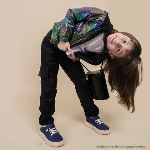 Blusa Corta-Vento Infantil Holográfica com Capuz