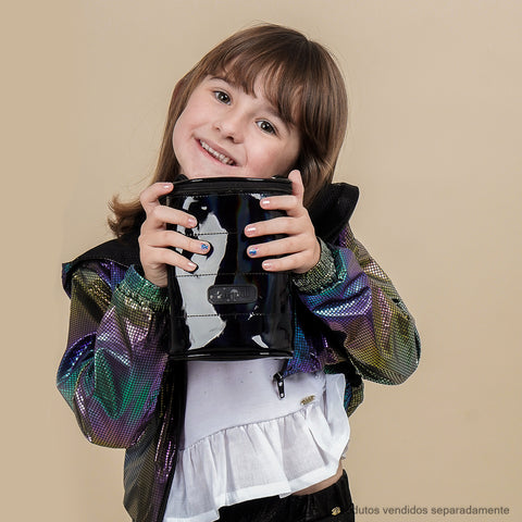 Bolsa Cilindro Infantil Feminina Verniz Preta