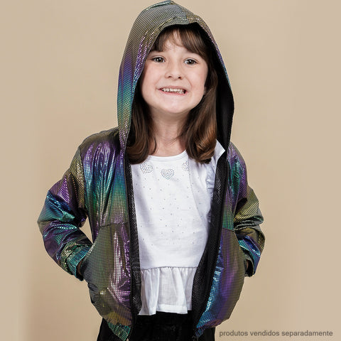 Blusa Corta-Vento Infantil Holográfica com Capuz