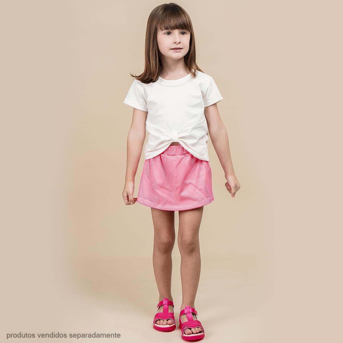 Camiseta Infantil Pampili com Laço Frontal Off White