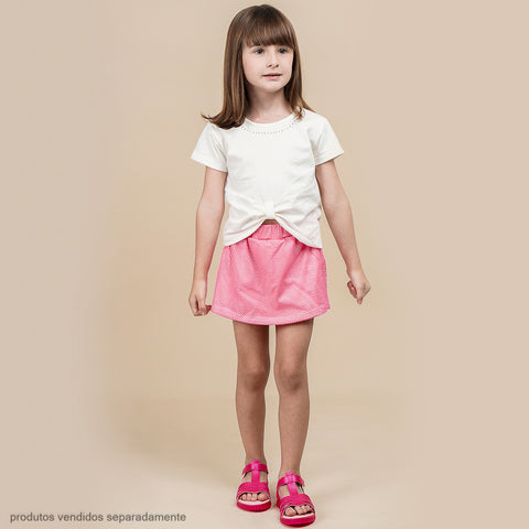 Camiseta Infantil Pampili com Laço Frontal Off White