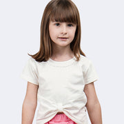 Camiseta Infantil Pampili com Laço Frontal Off White