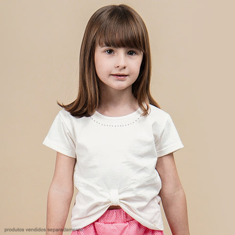 Camiseta Infantil Pampili com Laço Frontal Off White