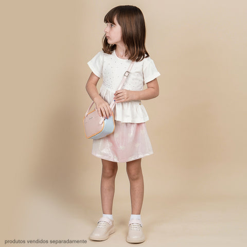 Camiseta Infantil Pampili com Babado Assimétrico Off White