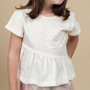 Camiseta Infantil Pampili com Babado Assimétrico Off White