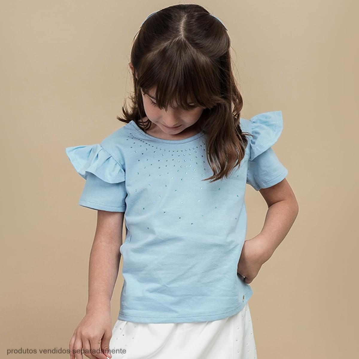 Camiseta Infantil Pampili com Strass Azul Claro