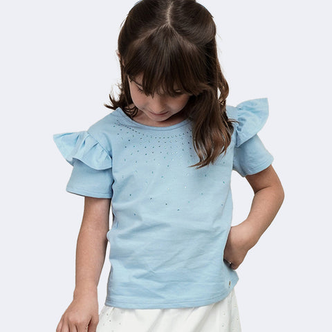 Camiseta Infantil Pampili com Strass Azul Claro