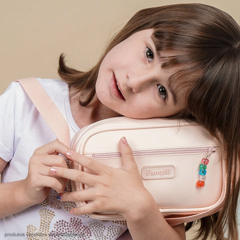 Bolsa Infantil Tiracolo Pampili com Miçangas Pêssego